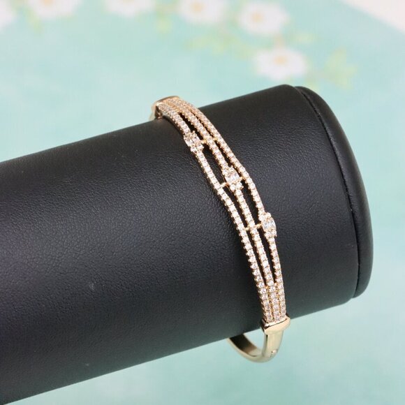 Triple Row Rose Gold Bangle with Sparkling Geometric Accents, XPBL0557 - Picture 6 of 12